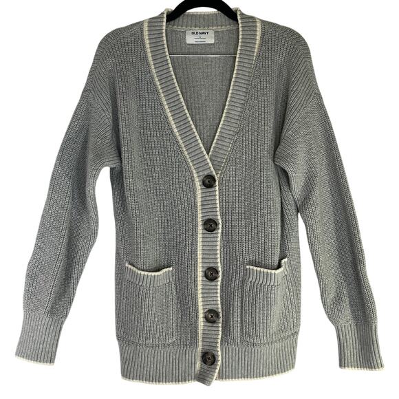 Old Navy Grey/Blue Button Down Relaxed Cardigan w/ Pockets Reg Size M - Picture 1 of 6